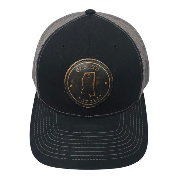 Richardson Oxford Round Patch Mesh Snapback Cap Trucker Baseball Hat Black Gray - Picture 9 of 14